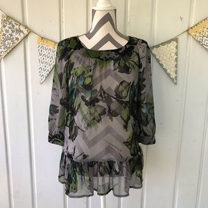 Apt. 9 Floral Sheer Chiffon Peplum Top